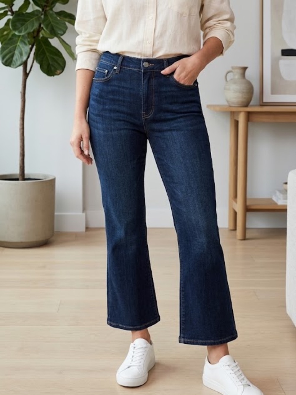 Jason Wu High Rise Cropped Flare Jeans Size 12 Dark Wash Stretch Denim
Y
